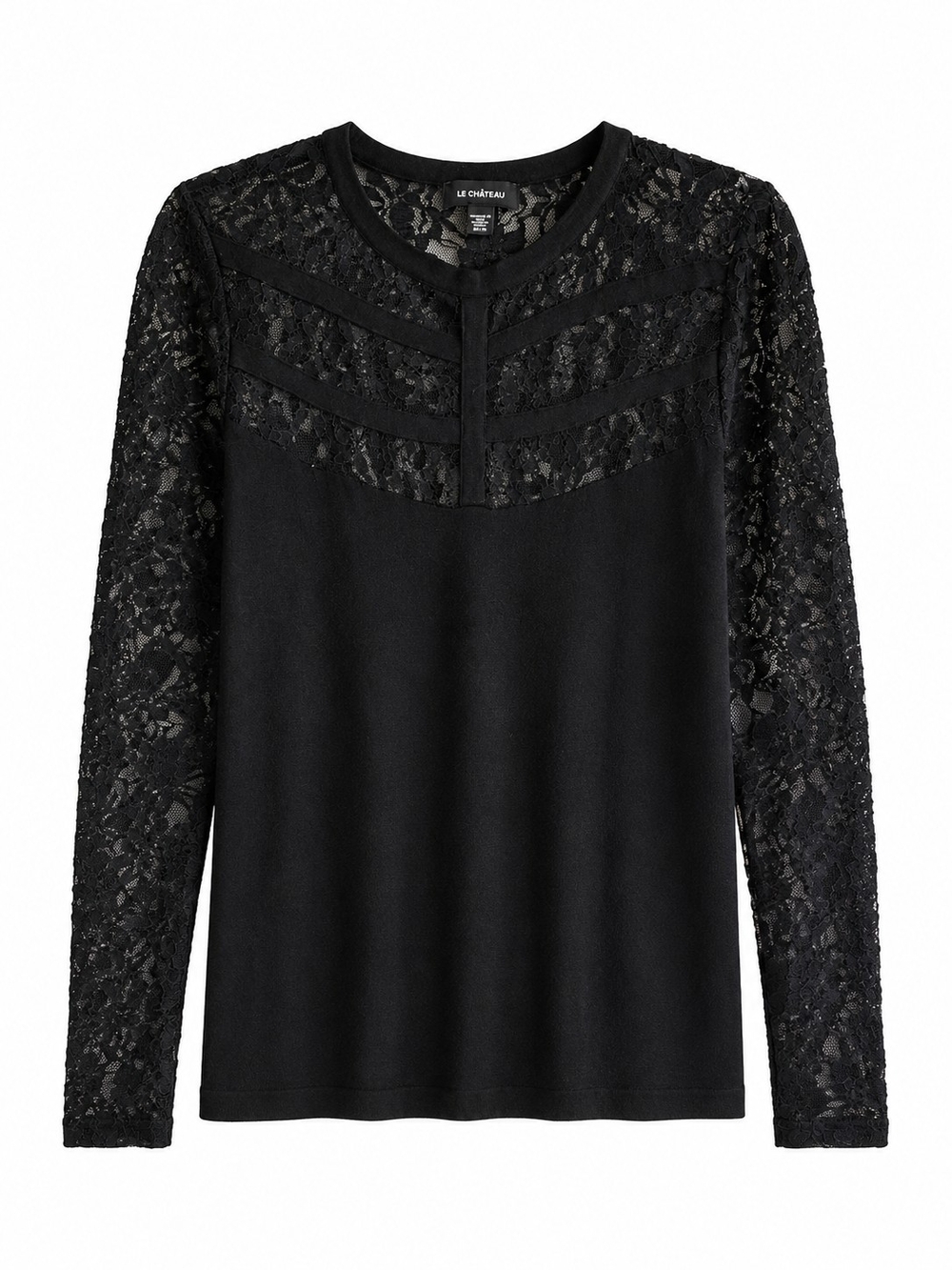 le chateau Black Lace-Inset Long Sleeve Sweater Size XL